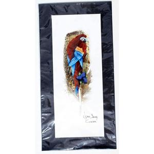 Pintura de loro Tropical grande en pluma, arte de pared étnico Tribal pintado a mano, pinturas exóticas únicas de pájaros, regalos populares de colección - Product Image 1