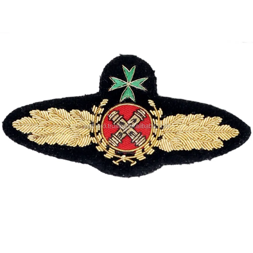 Custom Design Highest Quality Hand embroidered bullion wire blazer Wing patches, badges and other accessories for garments