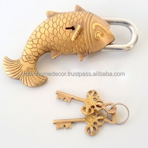 Vintage Old Fish Tibet buddhistische antike Finish Puzzle Messing Vorhänge schloss Schlösser