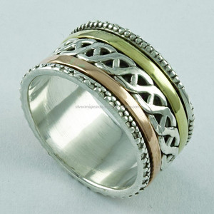 Bague Spinner d'anniversaire de mariage en argent sterling 925 à réglage invisible classique à trois tons celtique - Product Image 4