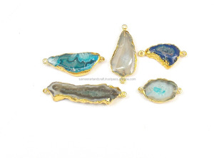 Plata de ley galvanizada chapada en oro, declaración múltiple, alambre de ágata Natural, rebanada envuelta, conector bohemio de piedra natal Druzy - Product Image 4