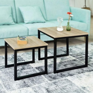 Ensemble de 2 tables d'appoint modernes et intelligentes très vendues table basse de bonne qualité à cadre métallique et en bois pour la décoration de la maison et du bureau - Product Image 4