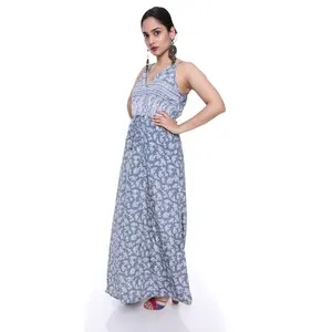 Wholesale Solid Color Recycled Indian Sari Sleeveless Maxi Dresses Casual Long Dress for Summer Woman