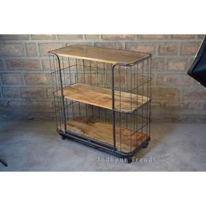 Estante de almacenamiento móvil de estilo antiguo, exhibición de muebles Vintage Industrial, hierro de madera para el hogar, oficina, comedor, dormitorio, sala de estar - Product Image 1