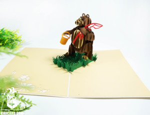 การ์ดวันเกิดทำมือออกแบบได้เอง3D หมีน่ารักตกปลาป็อปอัพกล่องกระดาษหัตถกรรมสไตล์เวียดนาม - Product Image 1