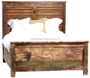 木制家具，卧室家具印度再生木材王公双人床