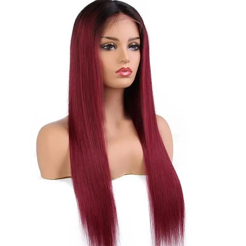 Wholesale Cheap Price Brazilian Virgin Human Hair Two Tone Ombre #1b/99j# Burgundy Front Lace Wig