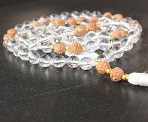 ทำด้วยมือธรรมชาติพลอย japamala rudraksha 108ลูกปัดคริสตัลใสควอตซ์มาลาแฟชั่นลูกปัดพู่ผ้าไหมสำหรับ - Product Image 6