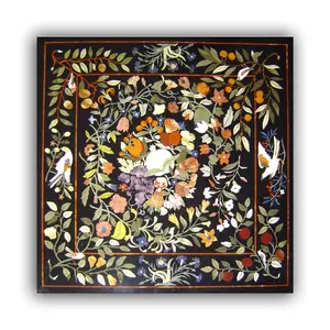 Pietre Dure Mármore Inlay Tampo da Mesa de Jantar, Quadrado Inlay Tampo da mesa de Mármore