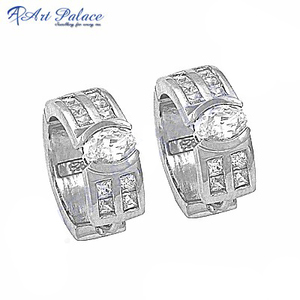 <b>Pretty</b> Cosmetics Hot CZ <b>Earring</b> Cubic Zircon Silver <b>Earring</b> 925 Silver Sterling Jewellery White CZ Round Cut Rings - Product Image 1