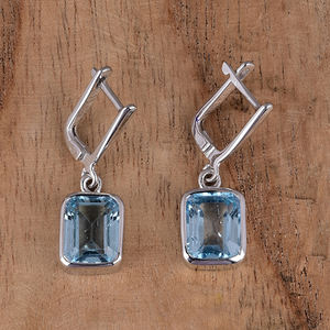 Rectangle Forme Bleu Topaze Gemstone 925 Sterling Silver Dangle Boucles D'oreilles À La Mode Boucle D'oreille Pour Cadeau De Mariage PartyFor Femmes - Product Image 3