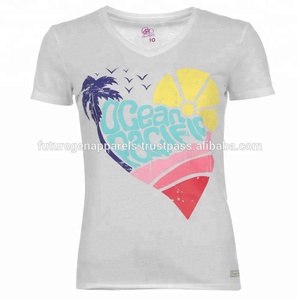 Camiseta informal de manga corta con cuello en V para mujer de algodón Premium 100%, estampado de Jersey de punto sostenible antibolitas preencogido - Product Image 3