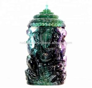 Estatua de Ganesha de fluorita Natural hecha a mano, escultura de cristal religiosa tallada a través de 9 '', patrón de Chakra de altura, Navidad - Product Image 2