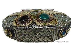 Handmade Embossed Brass Vintage Evening <b>Bag</b> Female Party <b>Clutch</b> Purse with Silver Stone Decoration - Product Image 4