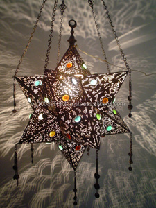 Lampe suspendue en forme d'étoile LED XXL en laiton marocain BR151, style antique, décorations de mariage, Zahereen - Product Image 2