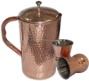 Jarra de agua similar al cobre martillado de 60 oz de calidad superior Bebida directa Vasos de plástico Premium - Product Image 6