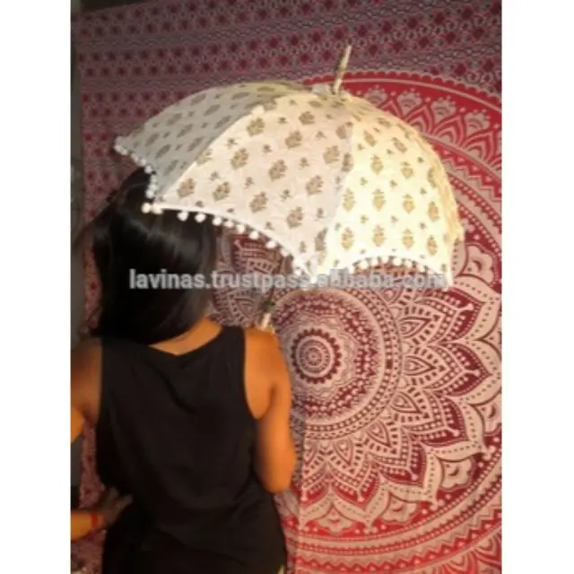 Зонт для защиты от солнца из хлопка ручной работы с принтом