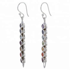 Oval Cut Multi Gemstone 925 <b>Sterling</b> <b>Silver</b> <b>Dangle</b> <b>Earring</b> <b>Silver</b> Plated Fashionable <b>Earring</b> For Wedding Anniversary Gift. - Product Image 2