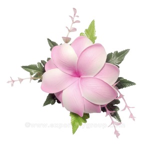 Flor de espuma de plumeria frangipani doble con accesorios para el cabello de hojas de tela