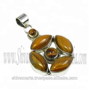 Vente chaude Vintage indien fait à la main 925 en argent Sterling bijoux fins naturel oeil de tigre pendentif en pierre précieuse argent charmant Design - Product Image 2