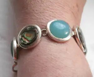 Paua Shell & Aquamarine Sterling Silver Bracelet