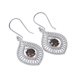 Gran oferta del fabricante, pendientes de plata de ley 925 de cuarzo ahumado para mujeres y niñas, Vintage oro rosa, Esmeralda, bodas principales, fiestas - Product Image 1