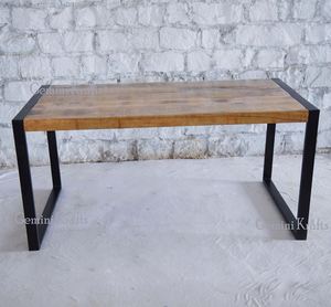 Mesa de Comedor Industrial Moderna con Tapa de Hierro y Madera de Mango, Muebles para el Hogar para el Comedor - Product Image 1