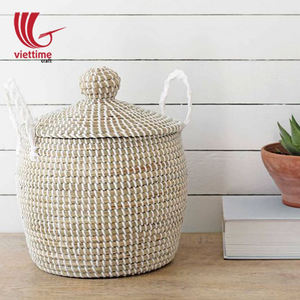 <b>Seagrass</b> Storage <b>Basket</b> <b>With</b> <b>Lid</b>, Handle/woven <b>Seagrass</b> <b>Basket</b> <b>With</b> Plastic String - Product Image 4