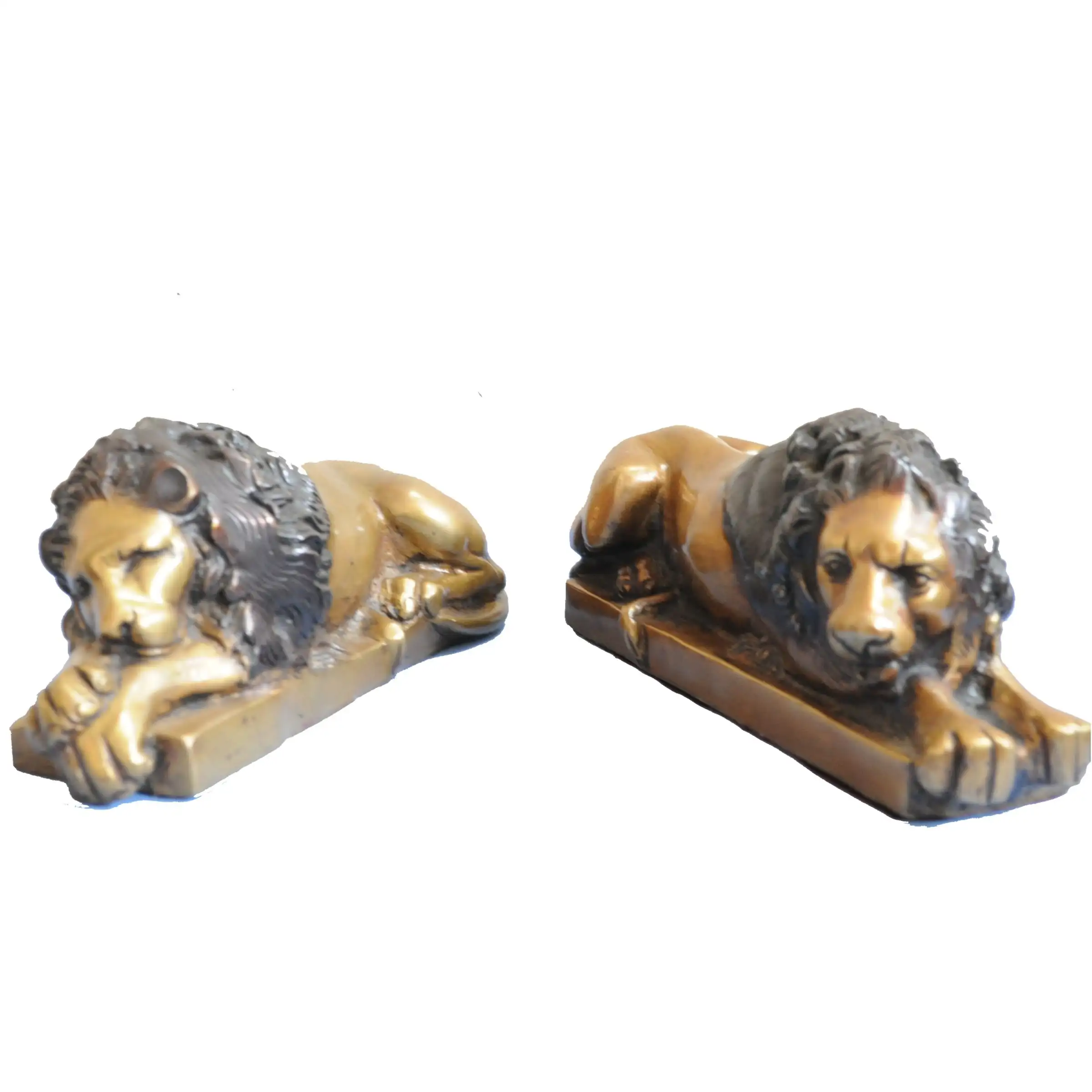 Metal Brass Bookend ' Lion Pair ' Brass Metal Made Lion Pair Sculpture Small Size Resting Lion Pair