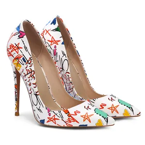 WETKISS OEM Printed 큰 Size 45 Women Shoes 암 12 cm 스텔레토 힐 힐 Pumps 감사해 요 (High) 저 (힐 숙 녀 Dress Shoes 여성 펌프 Shoes