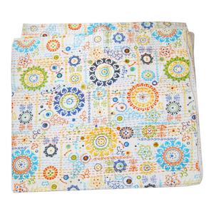 Cubrecama Blanco de Algodón con Estampado de Bloques Hecho a Mano de Marca de Lujo, Colcha Kantha India Tamaño Queen, Lavable, Reversible y Ecológica para el Hogar - Product Image 2