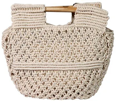 Fashionable Cotton Rope Woven Macrame Mesh Net Beach Bag Handmade Crochet Bag With Inner Pocket