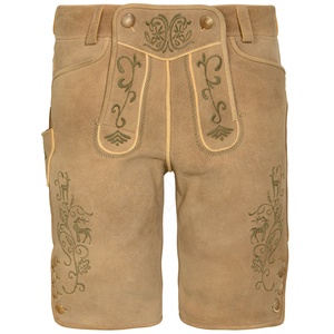 Pantalones cortos de cuero de cabra antiguo tradicional bávaro hechos a medida, monos Lederhosen de Oktoberfest genuino, planos altos para Tallas grandes - Product Image 1