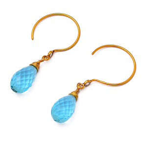 Blue Topaz Faceted <b>Drops</b> Gemstone <b>Gold</b> Plated 925 Sterling Silver Hoop Ear Wire <b>Earrings</b> Jewelry Fashionable <b>Earring</b> For Women. - Product Image 1