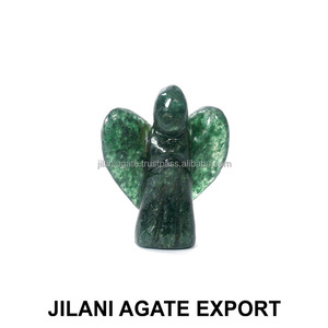 Wholesale 1 Inch Carved Angel Jilani Aventurine Dark Green Agate Gemstone Semi-Precious Stone for Feng Shui Style Pocket <b>Crafts</b> - Product Image 1