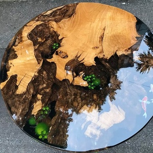 Industrielle Ronde En Résine Époxy En Bois 3D Poisson Table Basse