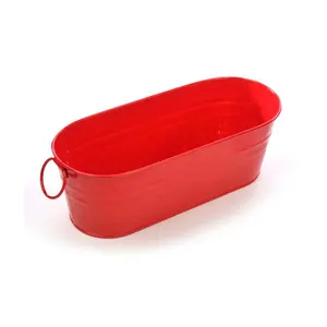 Macetero de hierro ovalado para decoración del hogar, caja de metal roja brillante para ventana - Product Image 1