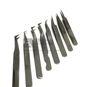 Black Plasma Japanese stainless steel diamond grip eyelash extension tweezers/ High Quality Hand tested Lash tweezers supplier