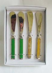 Couteau à beurre en métal argenté pour la maison, l'hôtel, le restaurant, les fêtes de mariage avec émail vert sur la poignée - Product Image 3