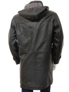 Trench-coat à capuche de haute qualité pour homme avec bouton de décoration en cuir - Product Image 2