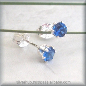 Boucles d'oreilles 925 en argent massif saphir bleu naturel, bijoux faits à la main, belles pierres précieuses - Product Image 2