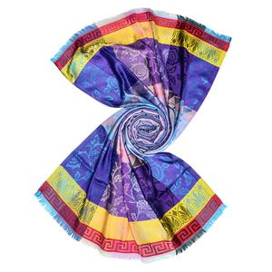 Evergreen Designer Girls Stylish Long Summer Wear 2-Sided Reversible <b>Square</b> Satin <b>Scarf</b> Shawl Colorful Jacquard <b>Silk</b> Benedetto - Product Image 1