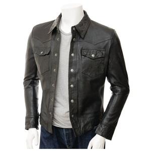 Hommes Vache En Cuir Noir Véritable Chemise - Product Image 1