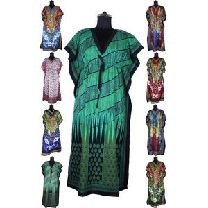 Hot Sale 100% Silk Dubai Abaya V-Neck Printed Design Turkish Long <b>Kaftan</b> - Product Image 1
