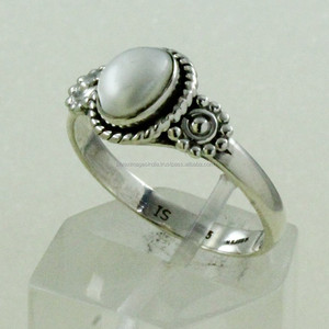 Bague minuscule en pierre de perle, bague en argent sterling 925, grossiste de bague en argent Inde - Product Image 3