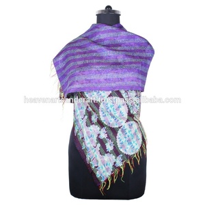 Kantha Work <b>Silk</b> Handmade Vintage Style <b>Scarf</b> Trendy Design for Girls SC1240 <b>Scarf</b> Vintage Kantha Hand Stitched Cotton Allover - Product Image 2