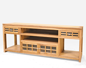 Consola de madera de teca maciza o aparador de diseño moderno Credenza Hifi Cordoba para comedor, muebles para el hogar de Color Natural - Product Image 1