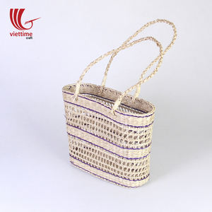 Sac à provisions fourre-tout en fibre de paille tissée à la main Style vintage écologique pour une utilisation à la plage Fermeture ouverte - Product Image 3