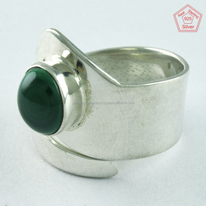 Anillos abiertos de piedra malaquita, joyería de plata de ley 925 - Product Image 2