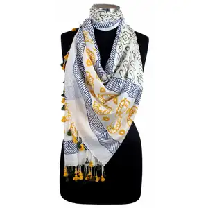 Écharpes en lin Modal avec imprimés à la main, pour filles, foulards d'été modernes, bloc imprimé, collection 2020